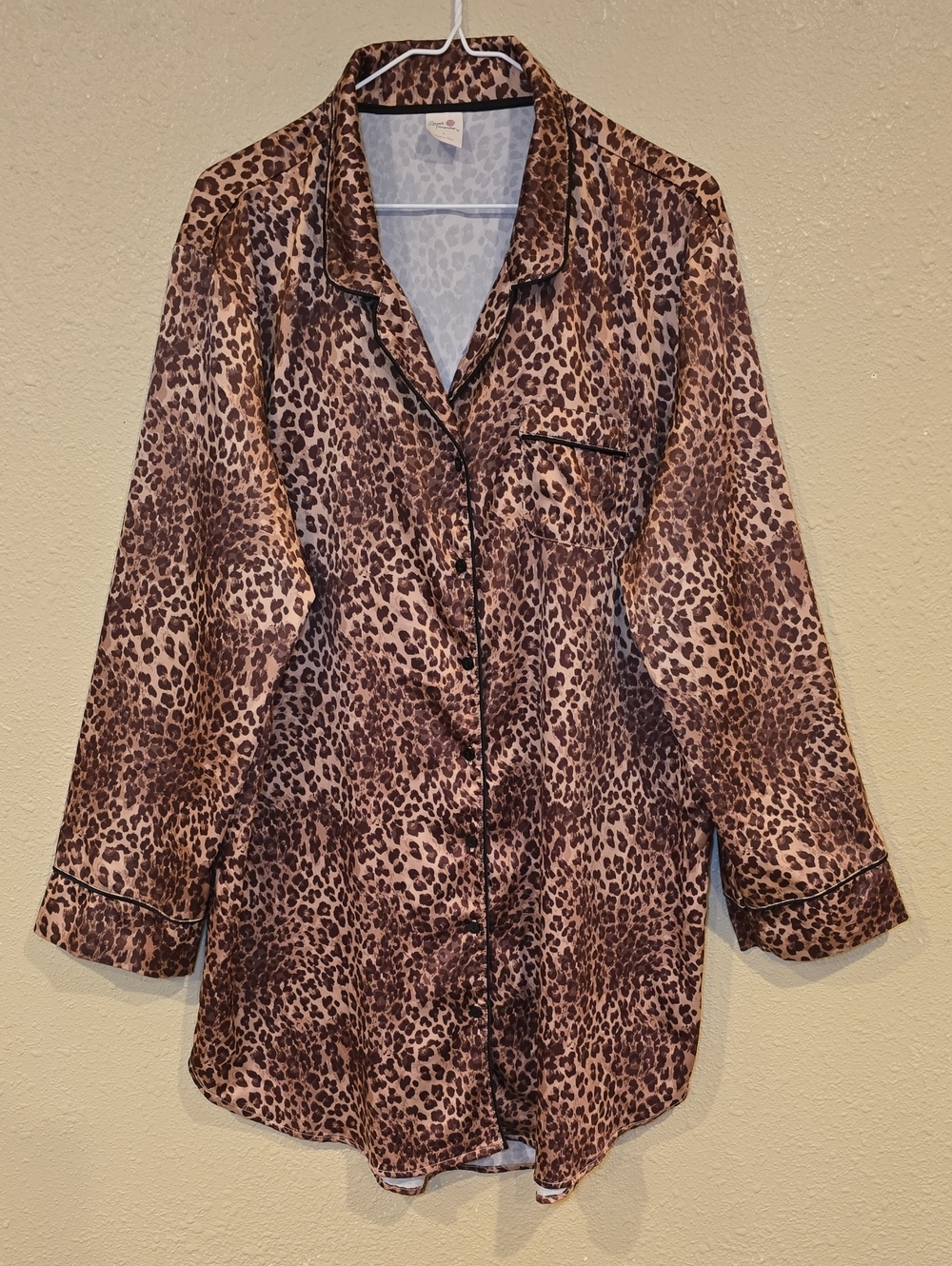 Secret Treasures Sleepwear Gown - Satin Leopard Print Button-up Front